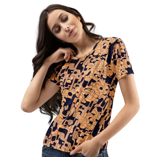 Apricot Orbit on a Women's Crew Neck T-Shirt