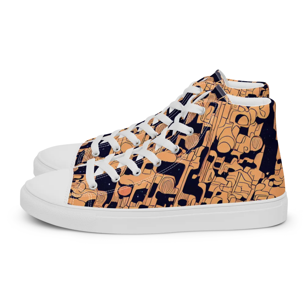 Apricot Orbit on Women's High Top Canvas Shoes — Left