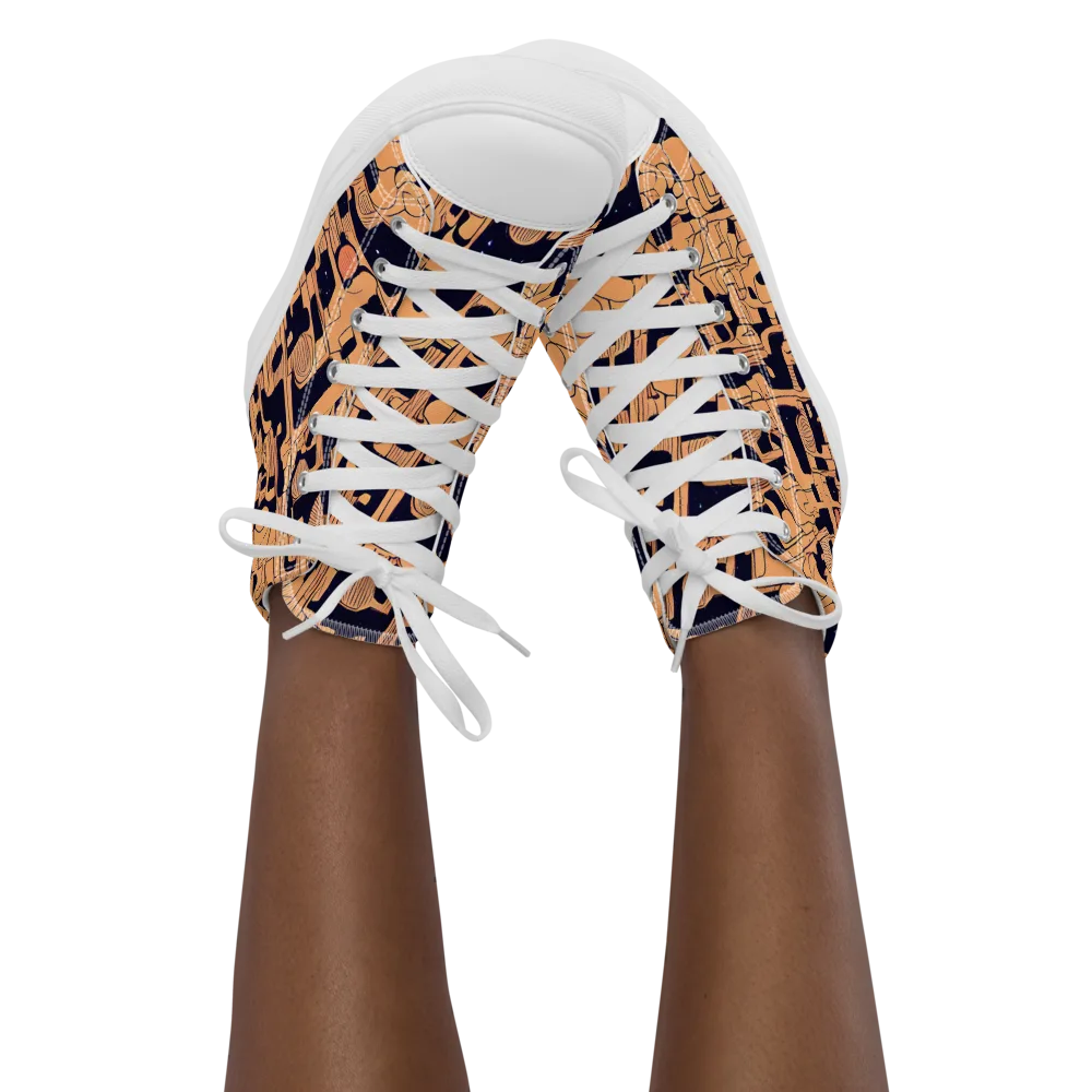 Apricot Orbit on Women's High Top Canvas Shoes — Front