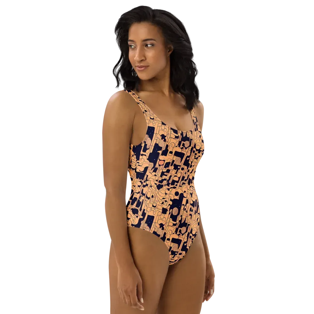 Apricot Orbit on One-Piece Swimsuit — Right