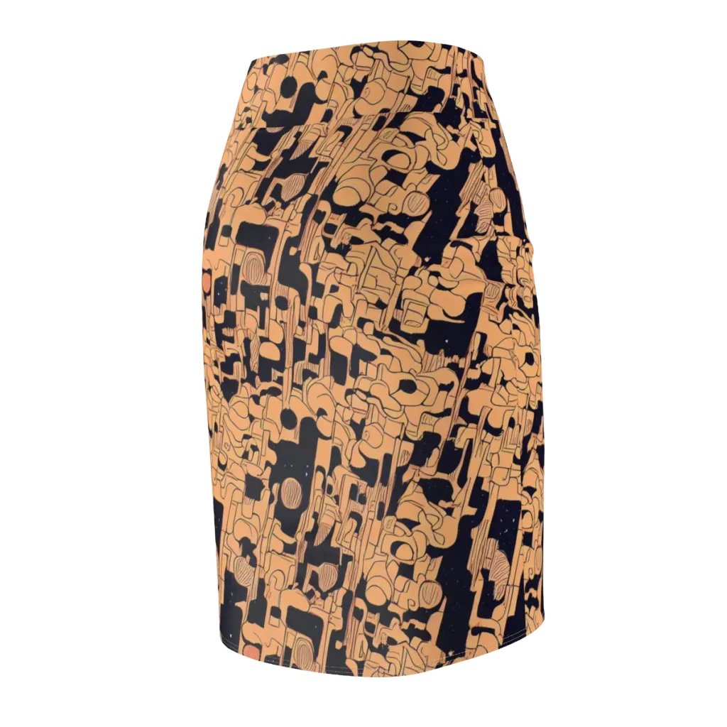 Apricot Orbit on Pencil Skirt — Back Side