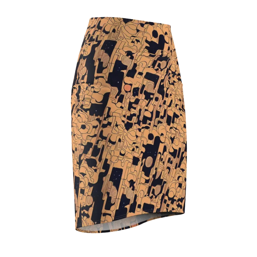 Apricot Orbit on Pencil Skirt — Front Side