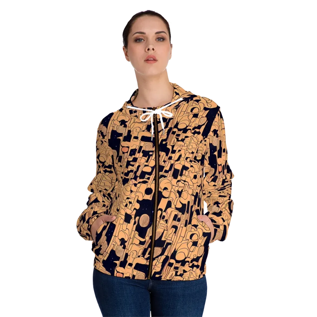 Apricot Orbit on Women's Full-Zip Hoodie — Front On Person
