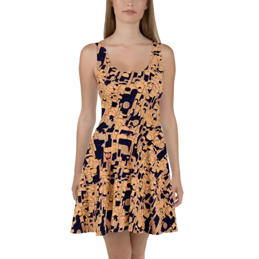 Apricot Orbit on a Skater Dress