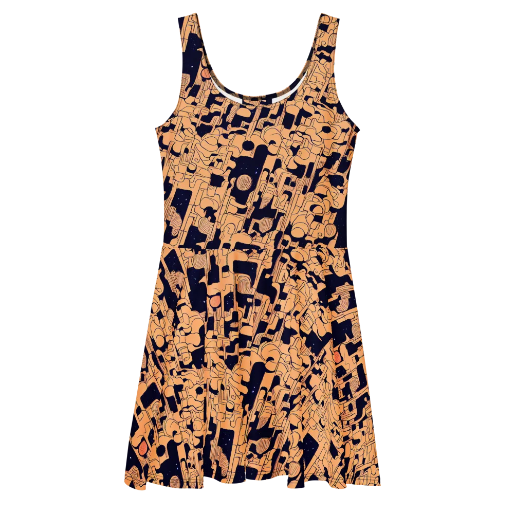 Apricot Orbit on Skater Dress — Front