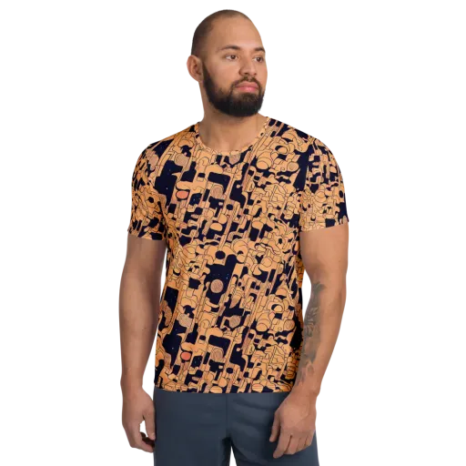 Apricot Orbit on a Men's Athletic T-Shirt