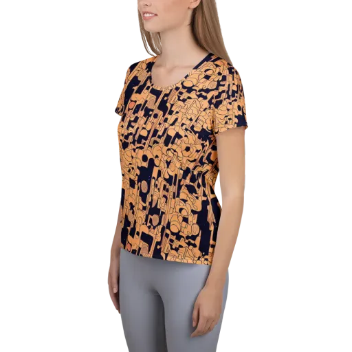 Apricot Orbit on a Women's Athletic T-Shirt