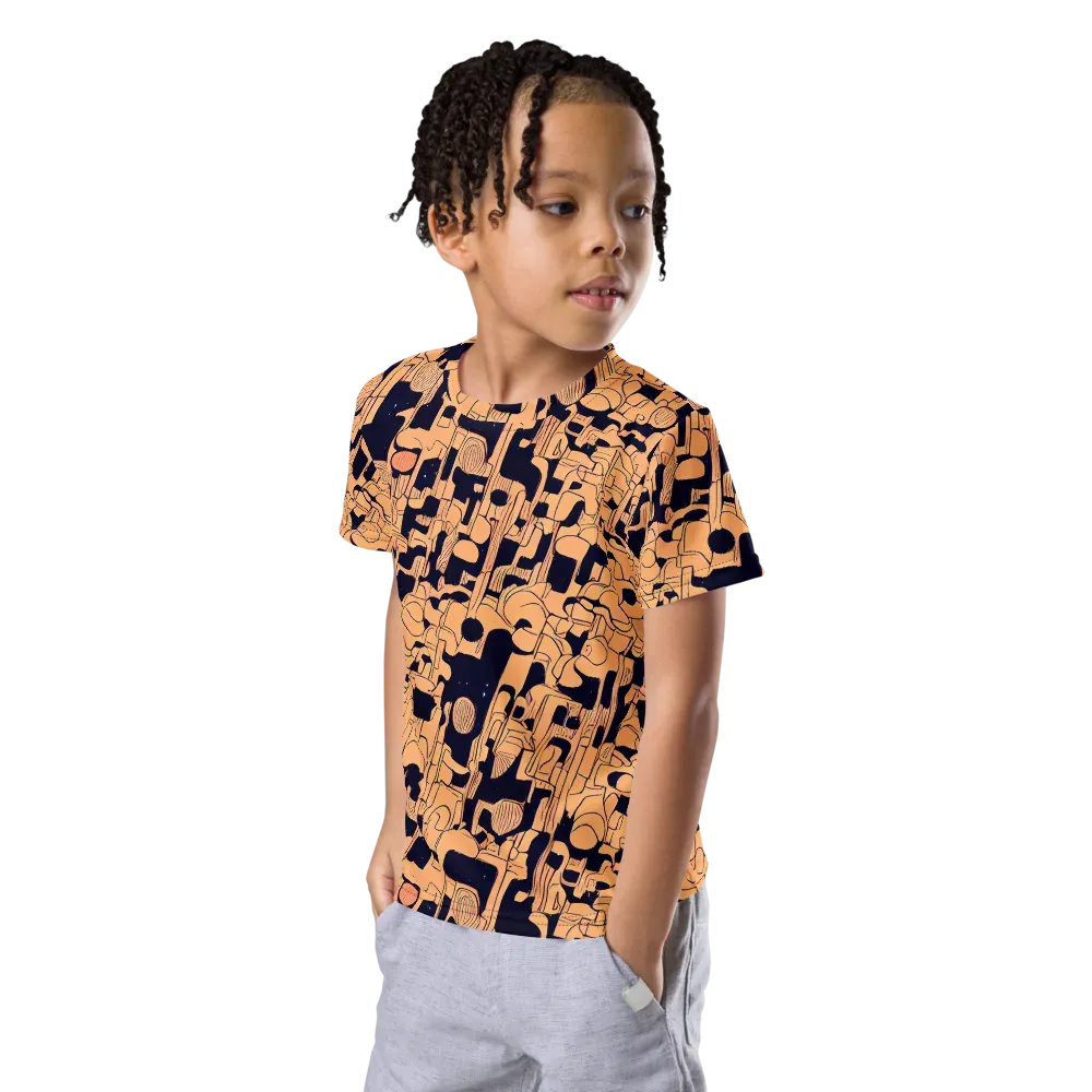 Apricot Orbit on Kids Crew Neck T-Shirt — Left Front