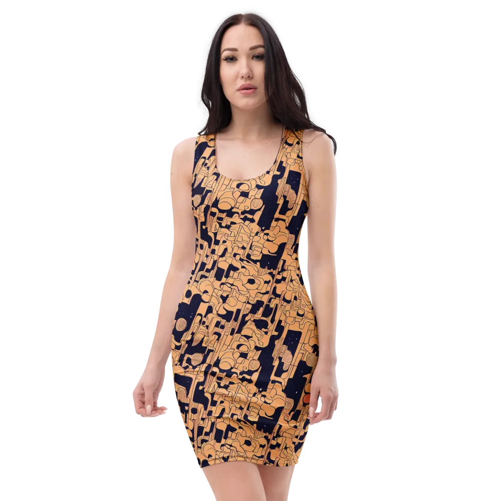 Apricot Orbit on Bodycon Dress — Front