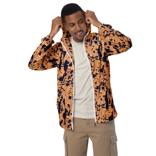 Apricot Orbit on a Men's Windbreaker