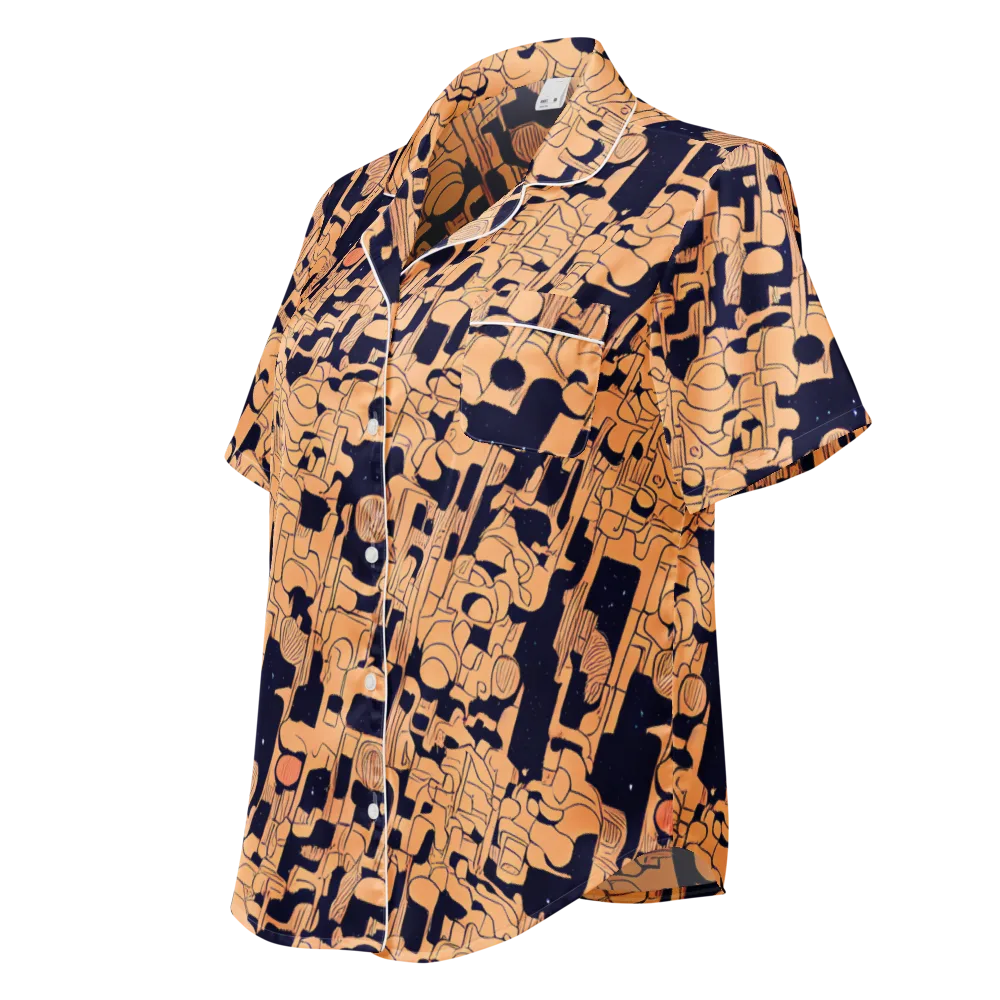 Apricot Orbit on Women's Short Sleeve Pajama Top — Left Front