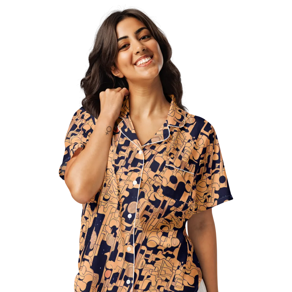 Apricot Orbit on Women's Short Sleeve Pajama Top — Front
