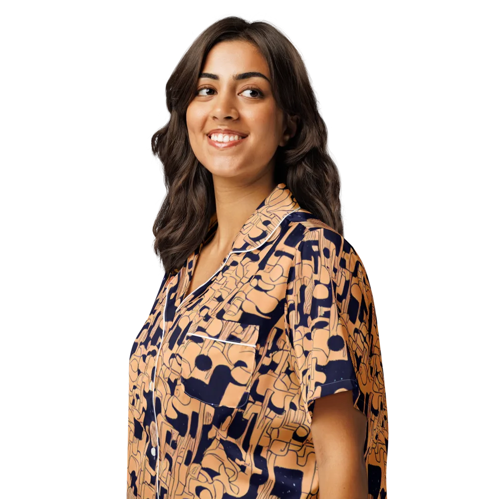 Apricot Orbit on Women's Short Sleeve Pajama Top — Left Front
