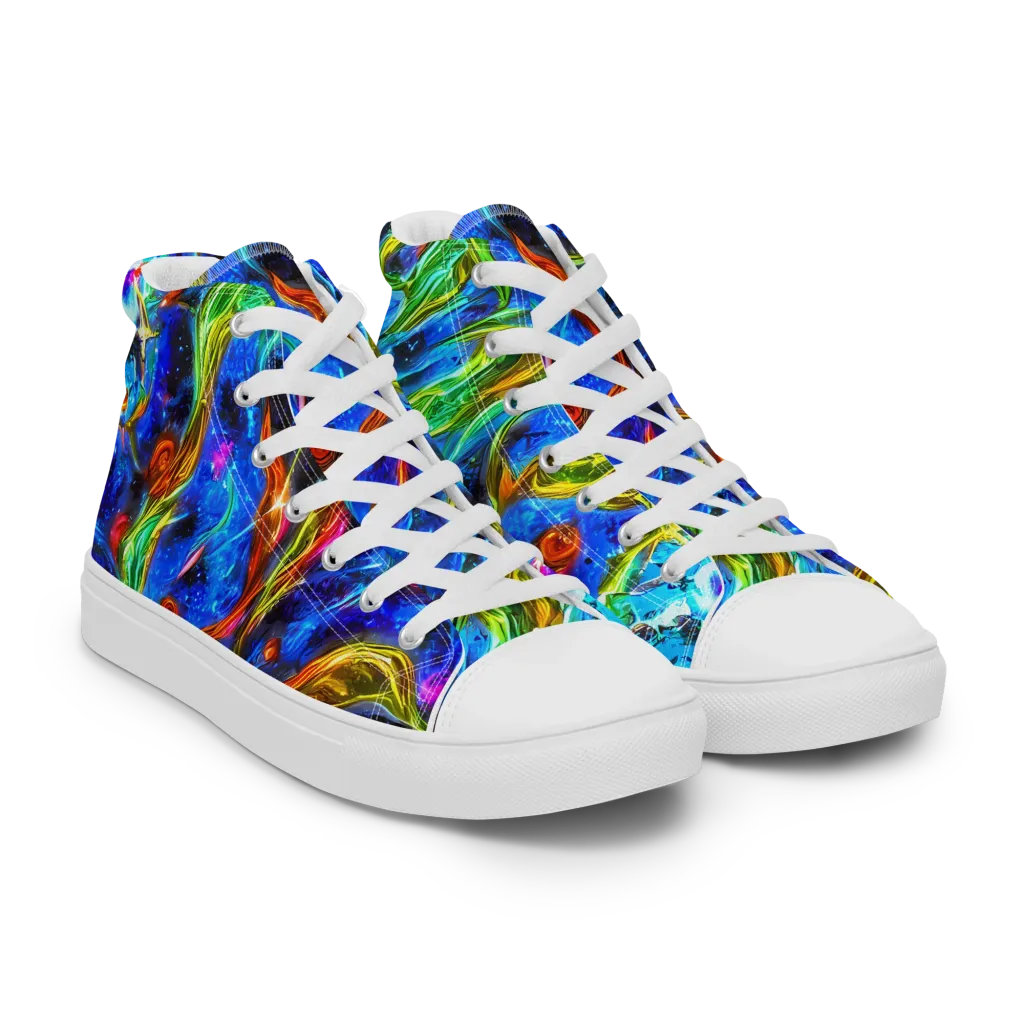 The Cobalt Spiral on Men's High Top Canvas Shoes — Right Front
