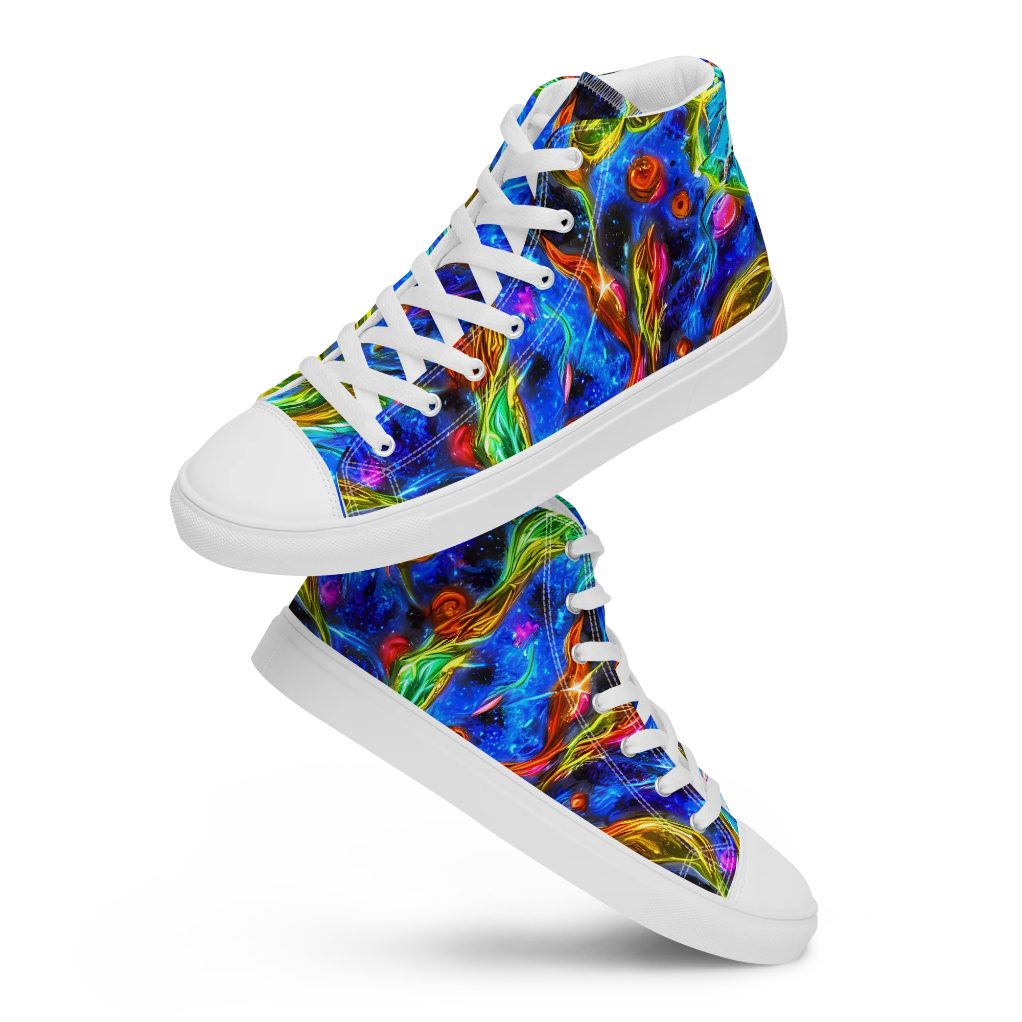 The Cobalt Spiral on Men's High Top Canvas Shoes — Front