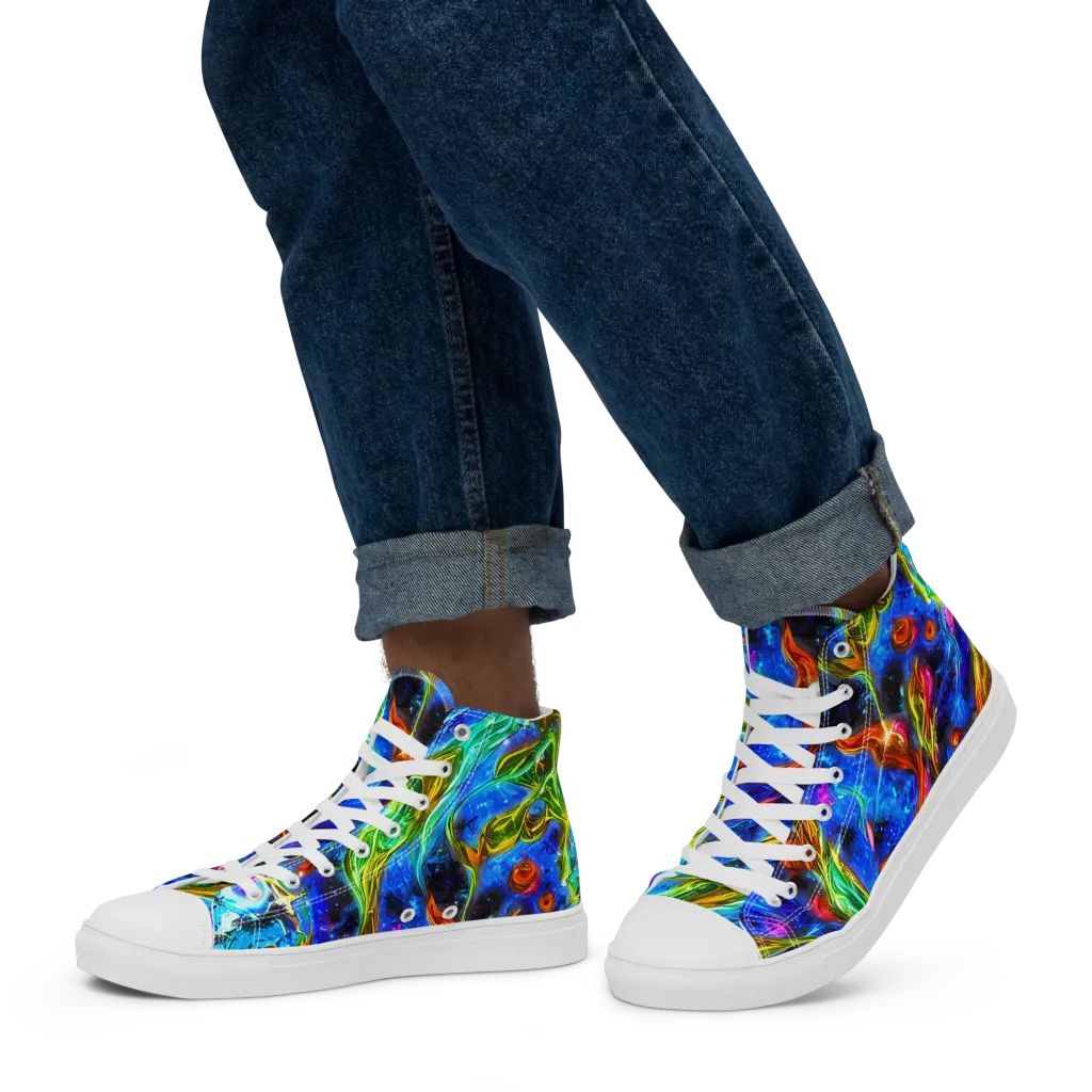 The Cobalt Spiral on Men's High Top Canvas Shoes — Left