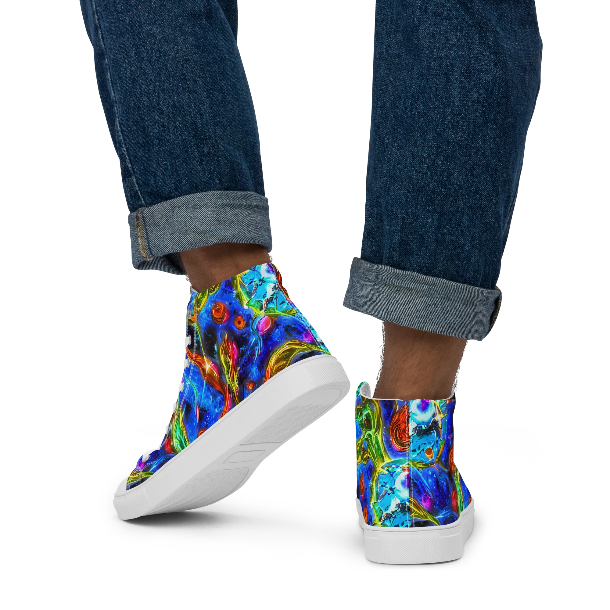 The Cobalt Spiral on Men's High Top Canvas Shoes — Back