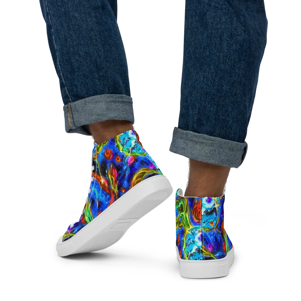 The Cobalt Spiral on Men's High Top Canvas Shoes — Back