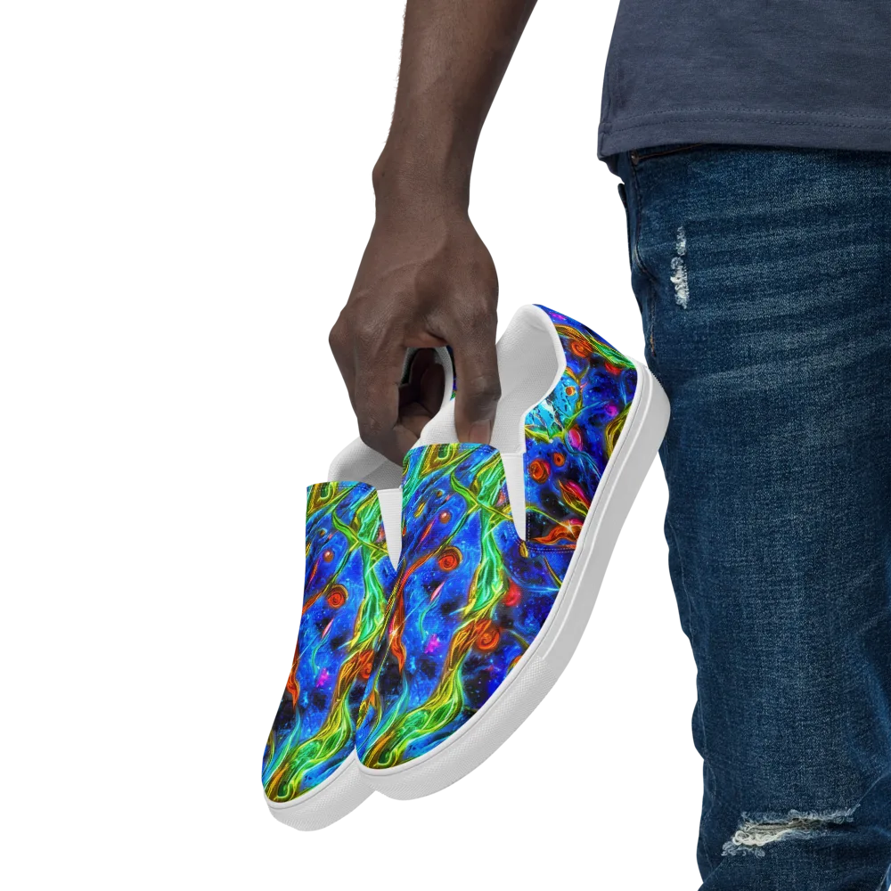 The Cobalt Spiral on Men's Slip-On Canvas Shoes — Left Front