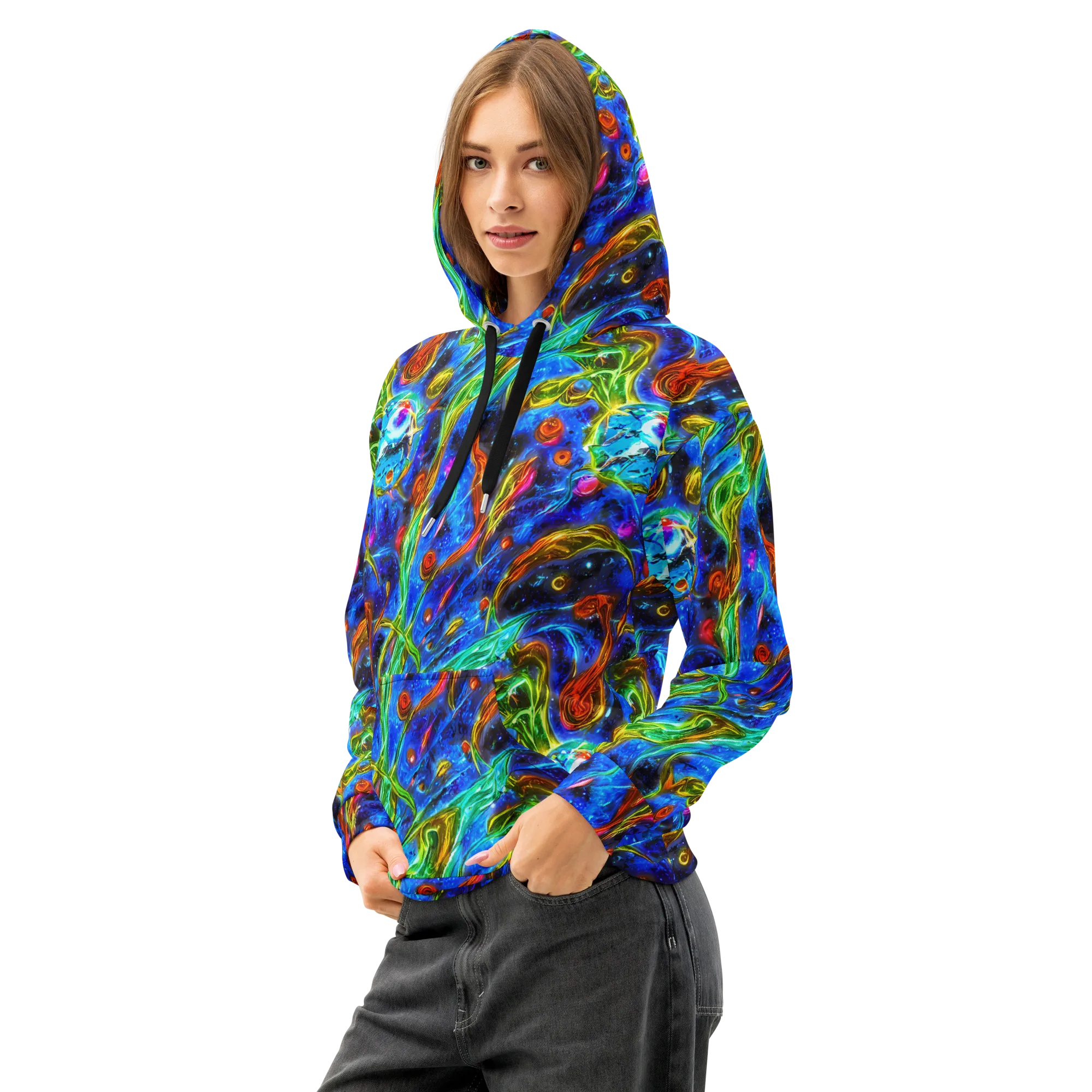 The Cobalt Spiral on Cotton Hoodie — Left Front