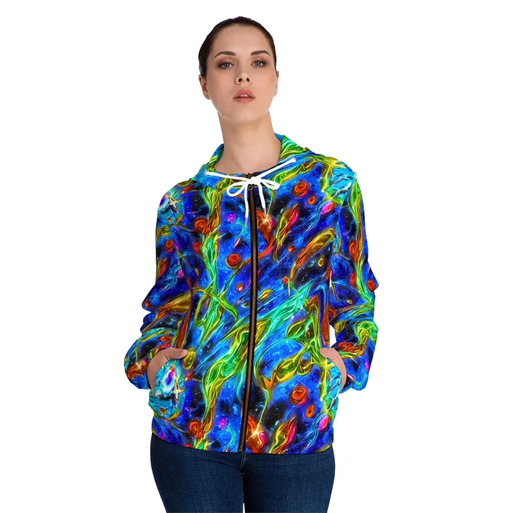 The Cobalt Spiral on Women's Full-Zip Hoodie — Front On Person
