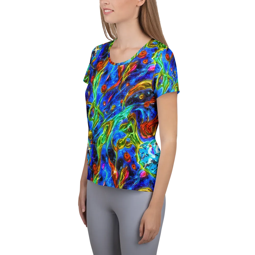 The Cobalt Spiral on Women's Athletic T-Shirt — Left