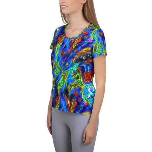 The Cobalt Spiral on a Women's Athletic T-Shirt