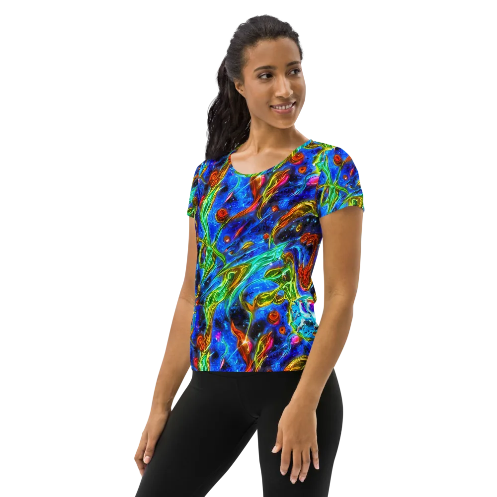 The Cobalt Spiral on Women's Athletic T-Shirt — Left