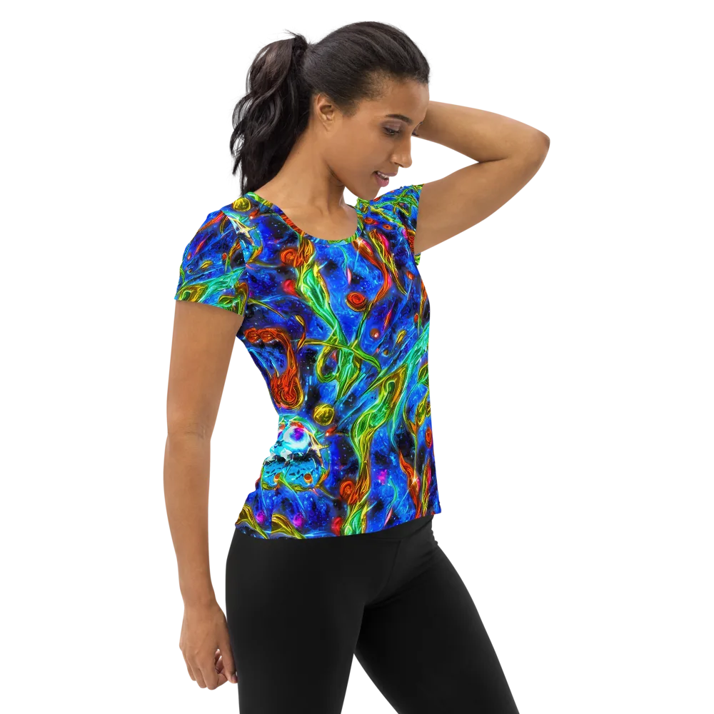 The Cobalt Spiral on Women's Athletic T-Shirt — Right