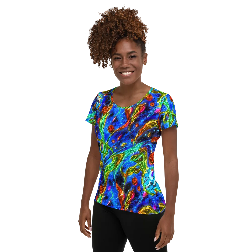 The Cobalt Spiral on Women's Athletic T-Shirt — Left