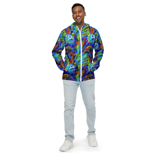 The Cobalt Spiral on a Men's Windbreaker