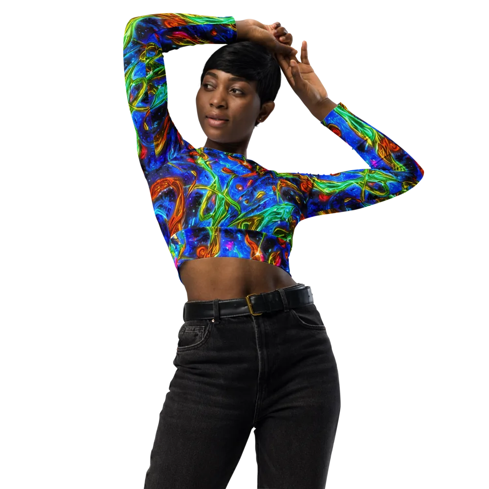 The Cobalt Spiral on Long Sleeve Crop Top — Front
