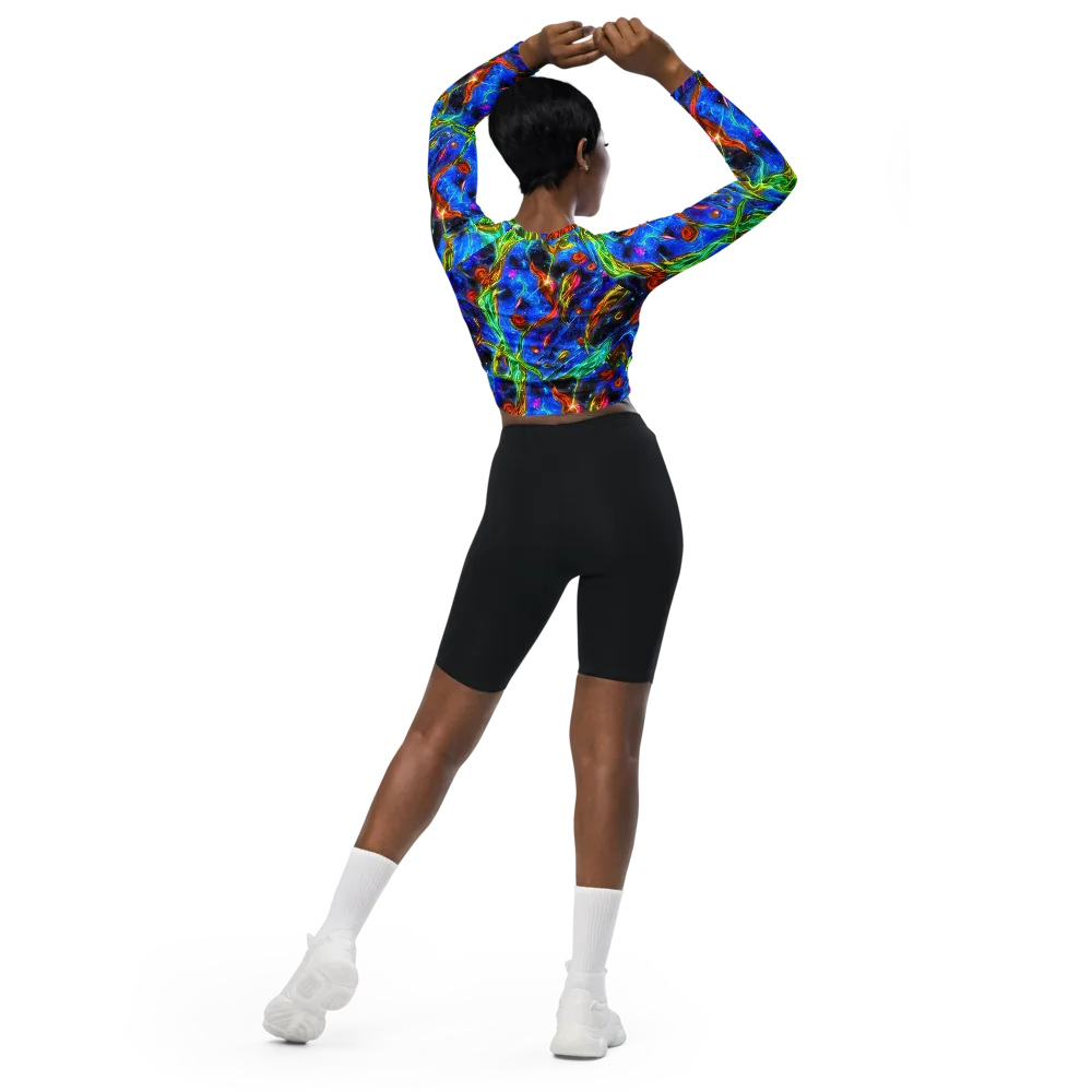 The Cobalt Spiral on Long Sleeve Crop Top — Back