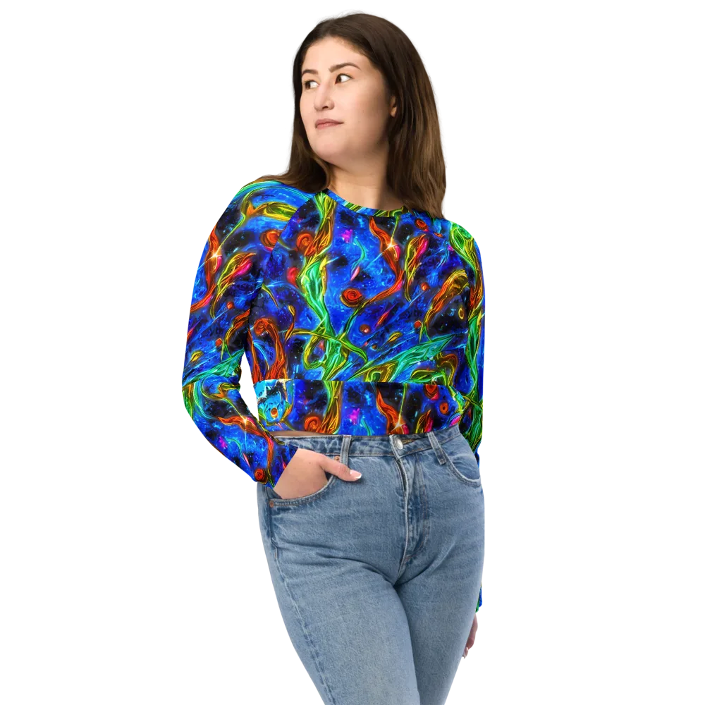 The Cobalt Spiral on Long Sleeve Crop Top — Front