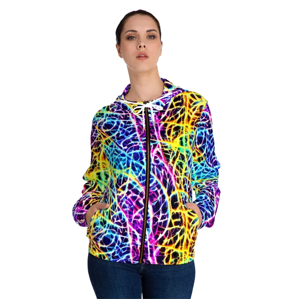 Voltage Web on Women's Full-Zip Hoodie — Front On Person