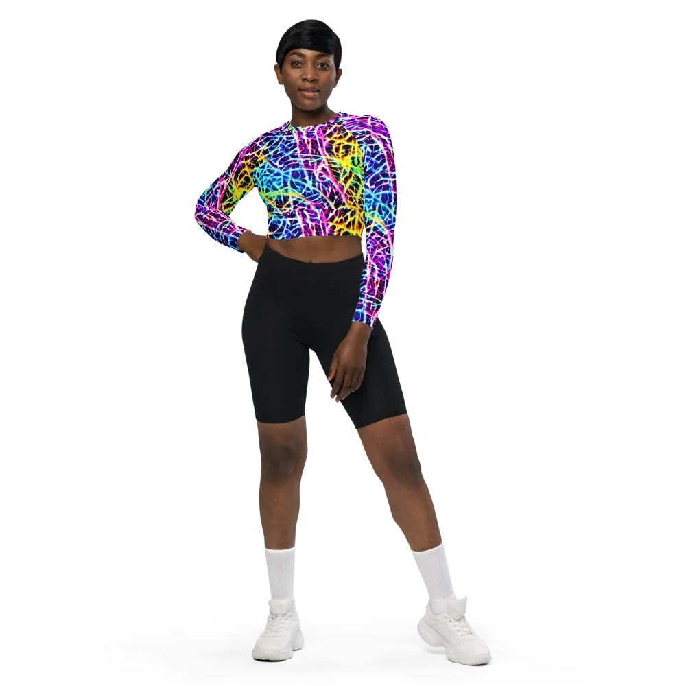 Voltage Web on Long Sleeve Crop Top — Front