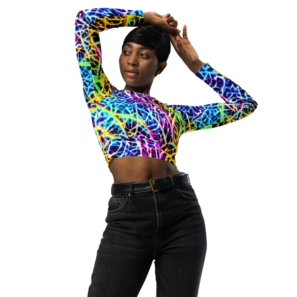 Voltage Web on Long Sleeve Crop Top — Front