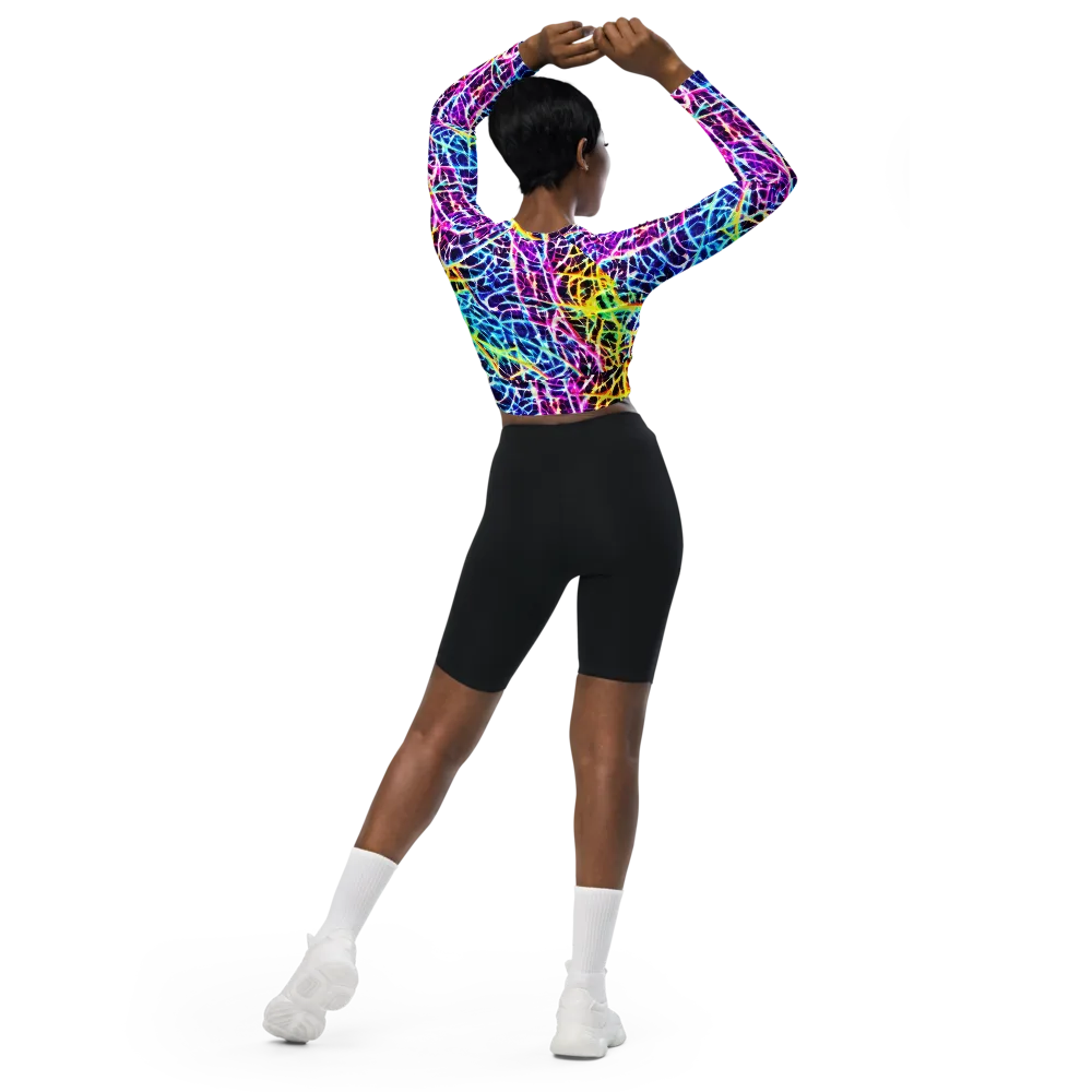 Voltage Web on Long Sleeve Crop Top — Back
