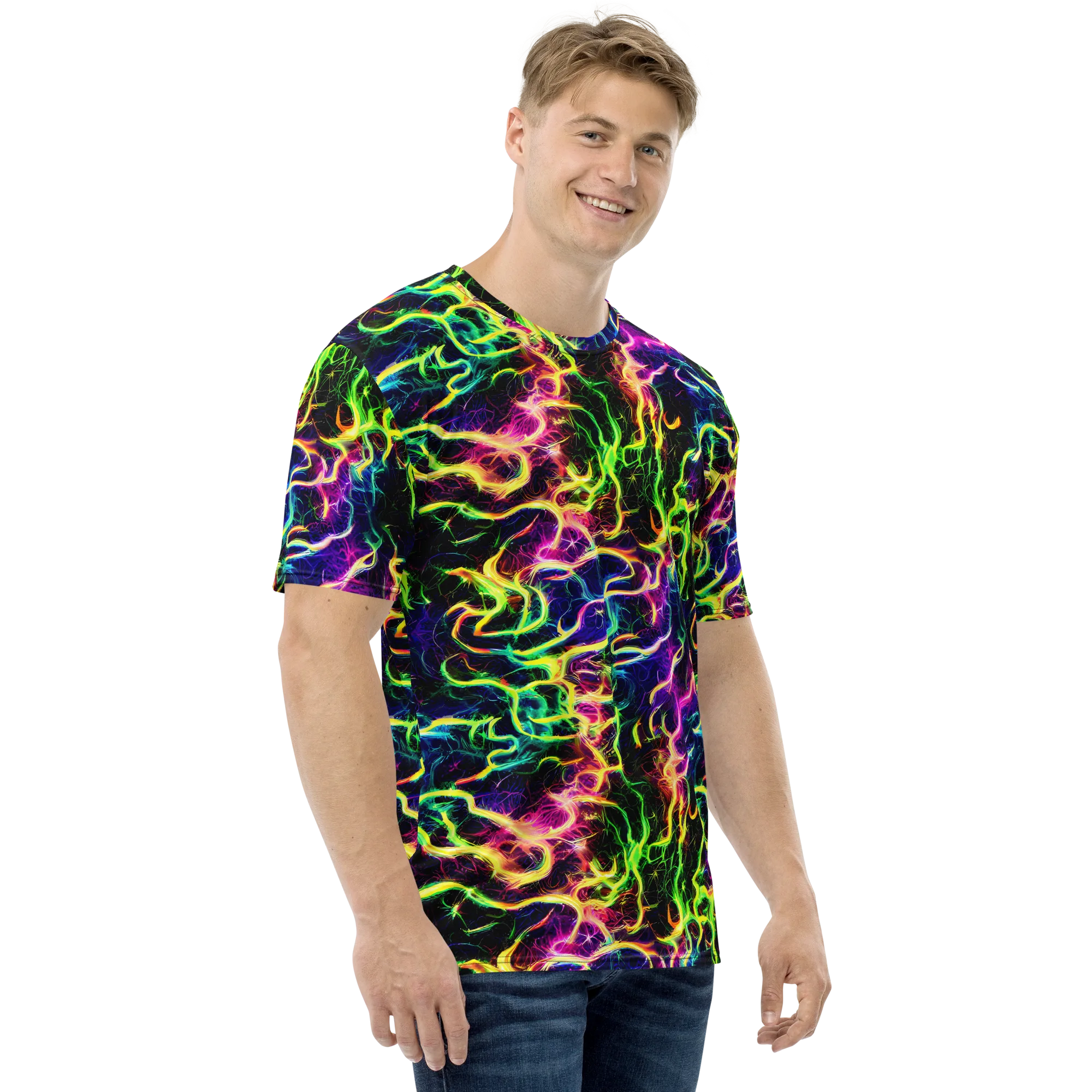 Wildfire Spectrum on Men's Crew Neck T-Shirt — Right