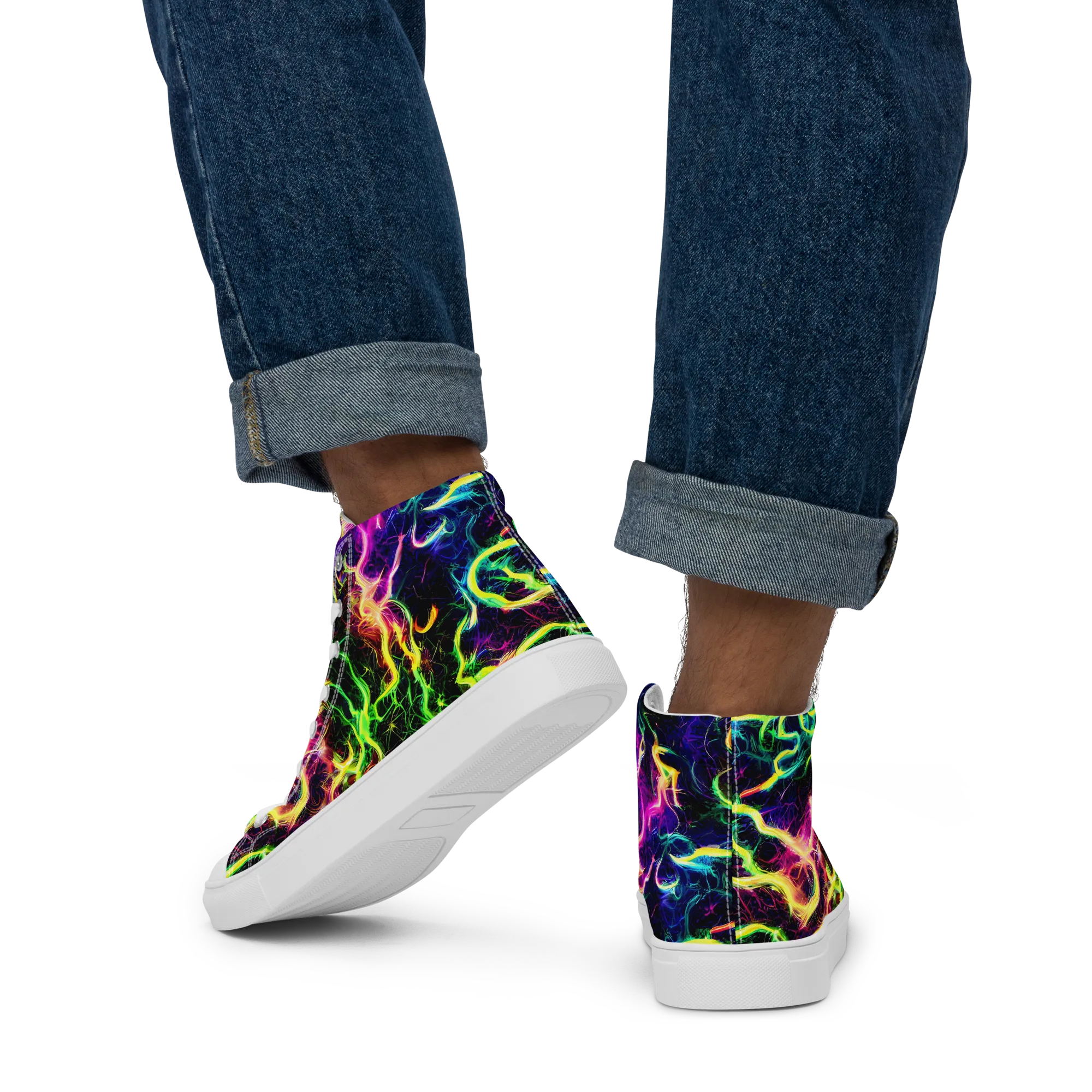 Wildfire Spectrum on Men's High Top Canvas Shoes — Back