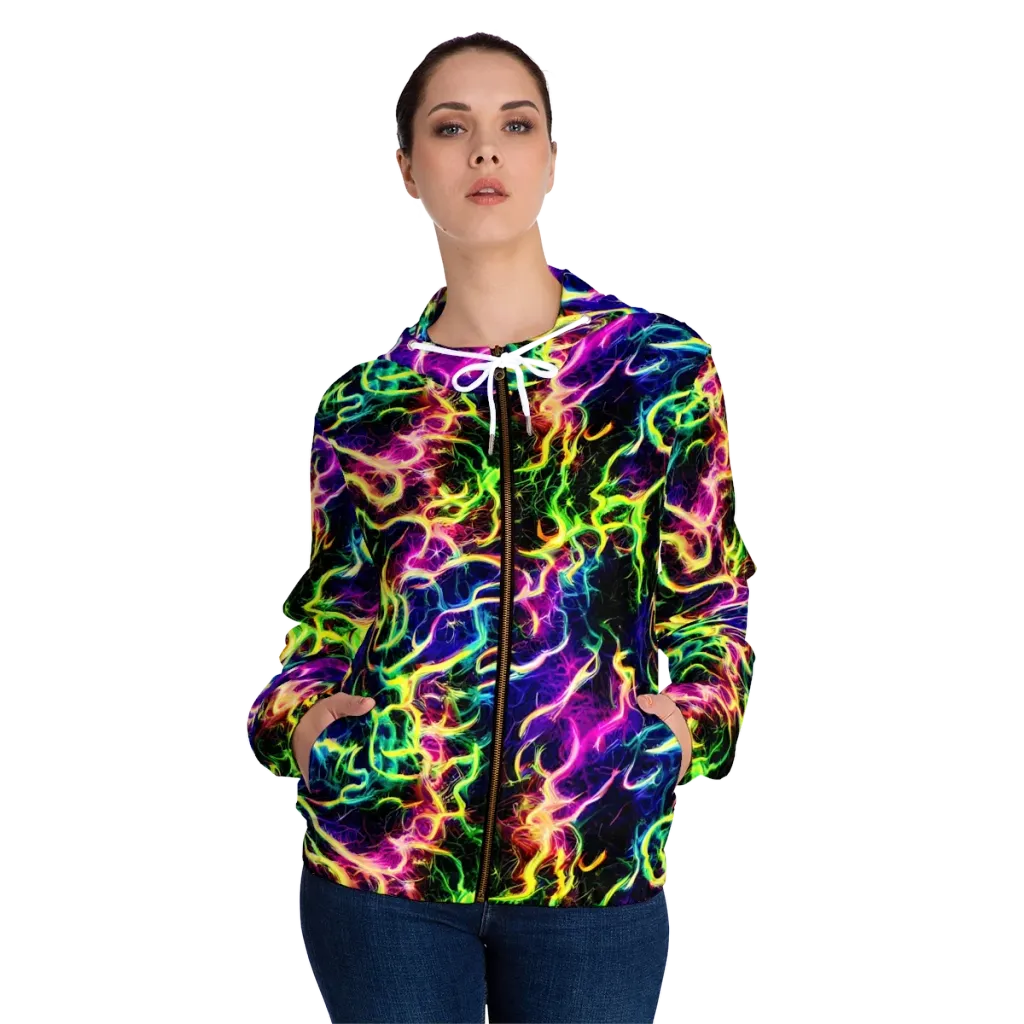 Wildfire Spectrum on Women's Full-Zip Hoodie — Front On Person