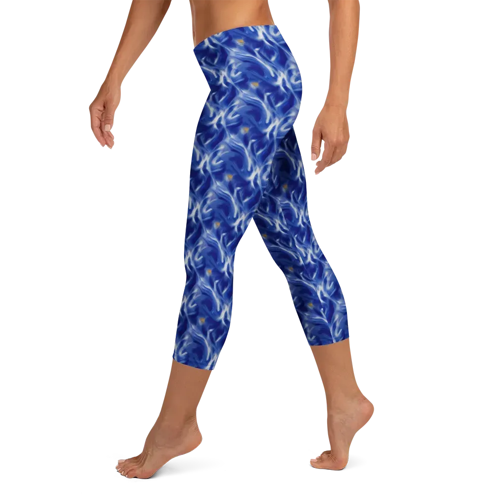 Sapphire Whirl on Capri Leggings — Left