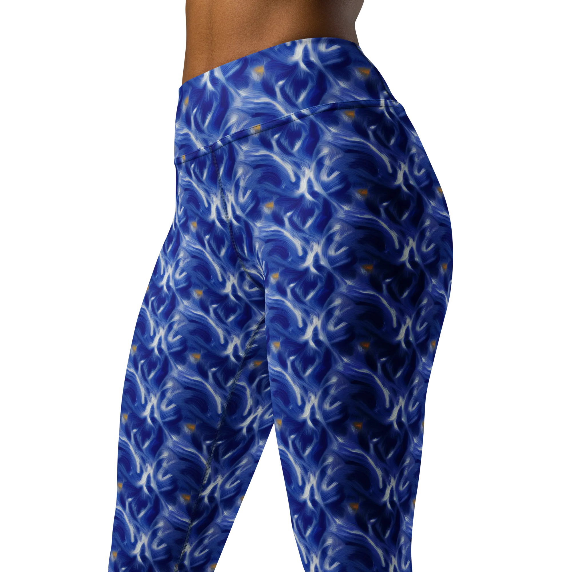 Sapphire Whirl on Yoga Leggings — Left Front