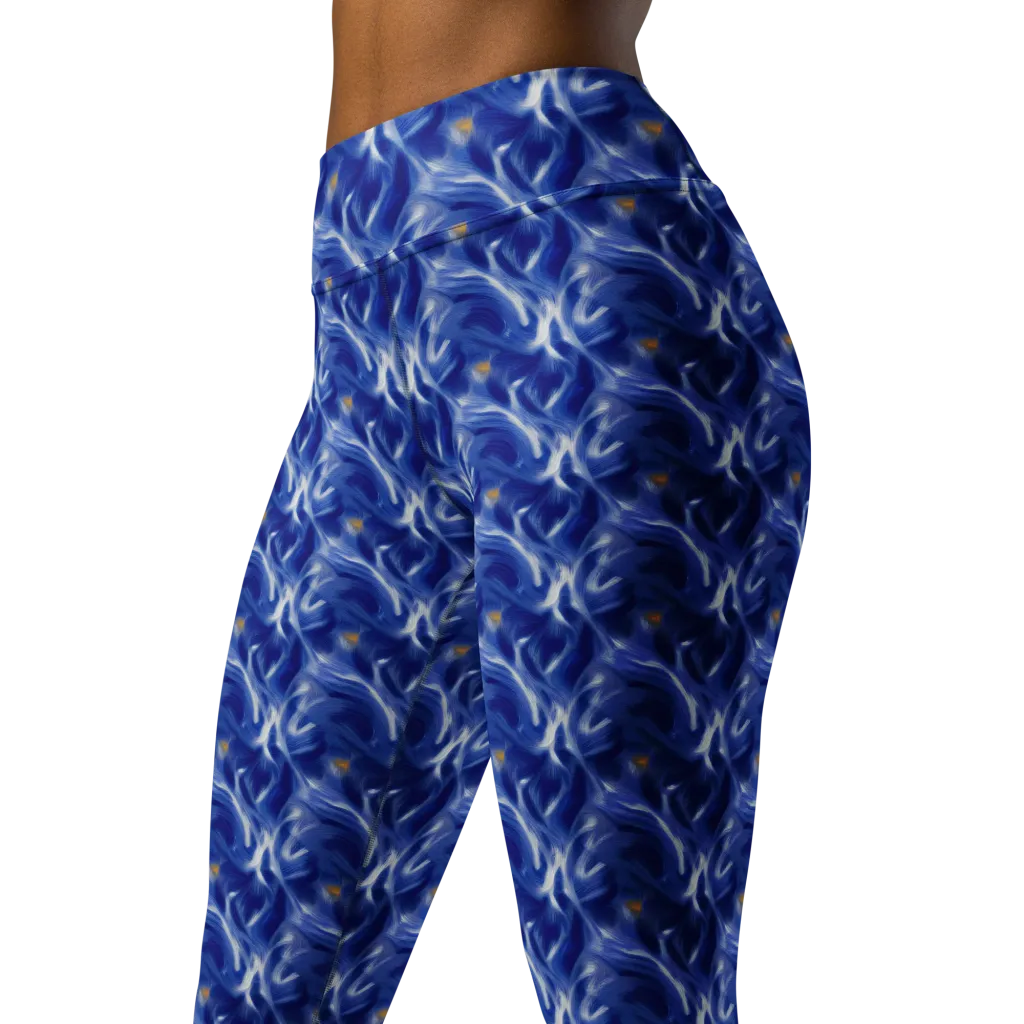 Sapphire Whirl on Yoga Leggings — Left Front