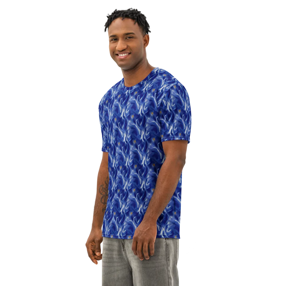 Sapphire Whirl on Men's Cotton Crew Neck T-Shirt — Left Front