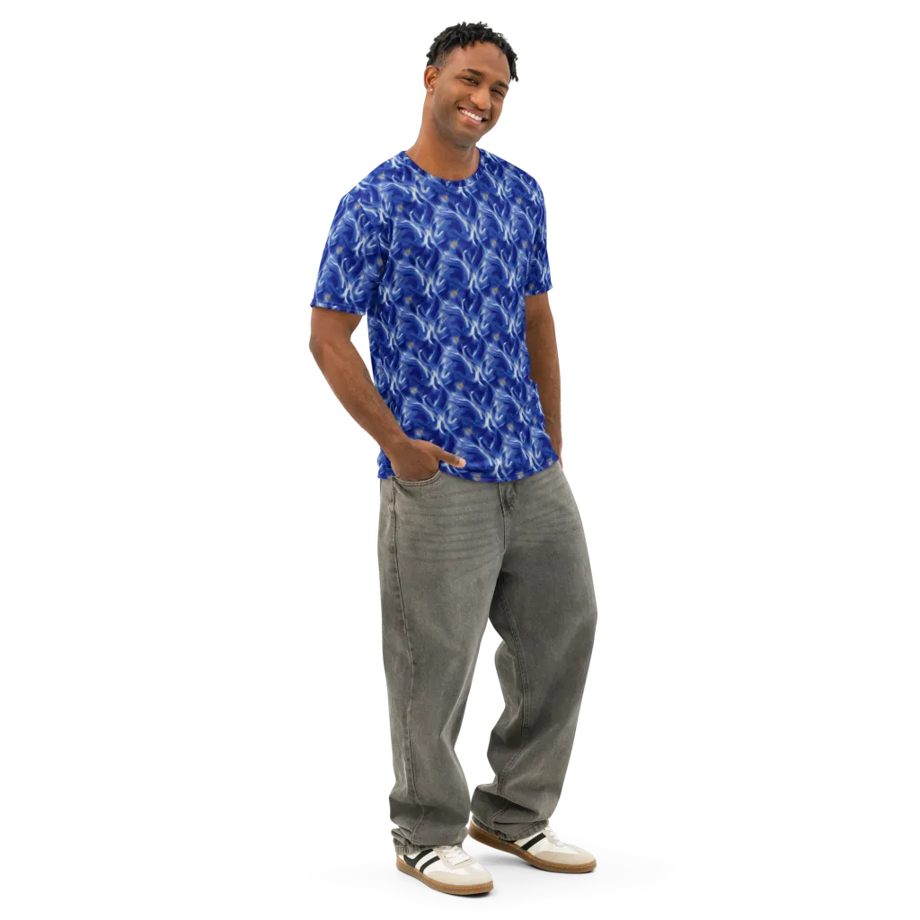 Sapphire Whirl on Men's Cotton Crew Neck T-Shirt — Right Front