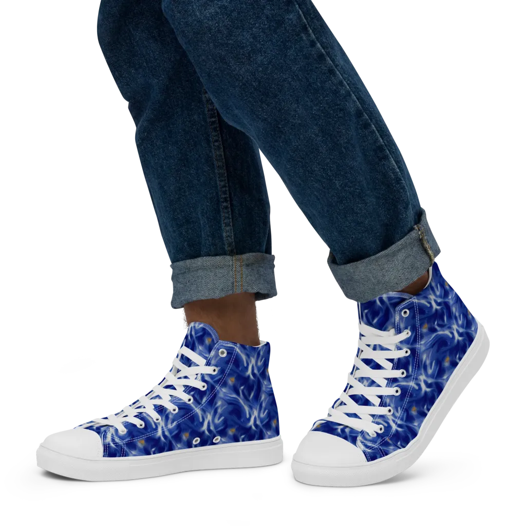 Sapphire Whirl on Men's High Top Canvas Shoes — Left