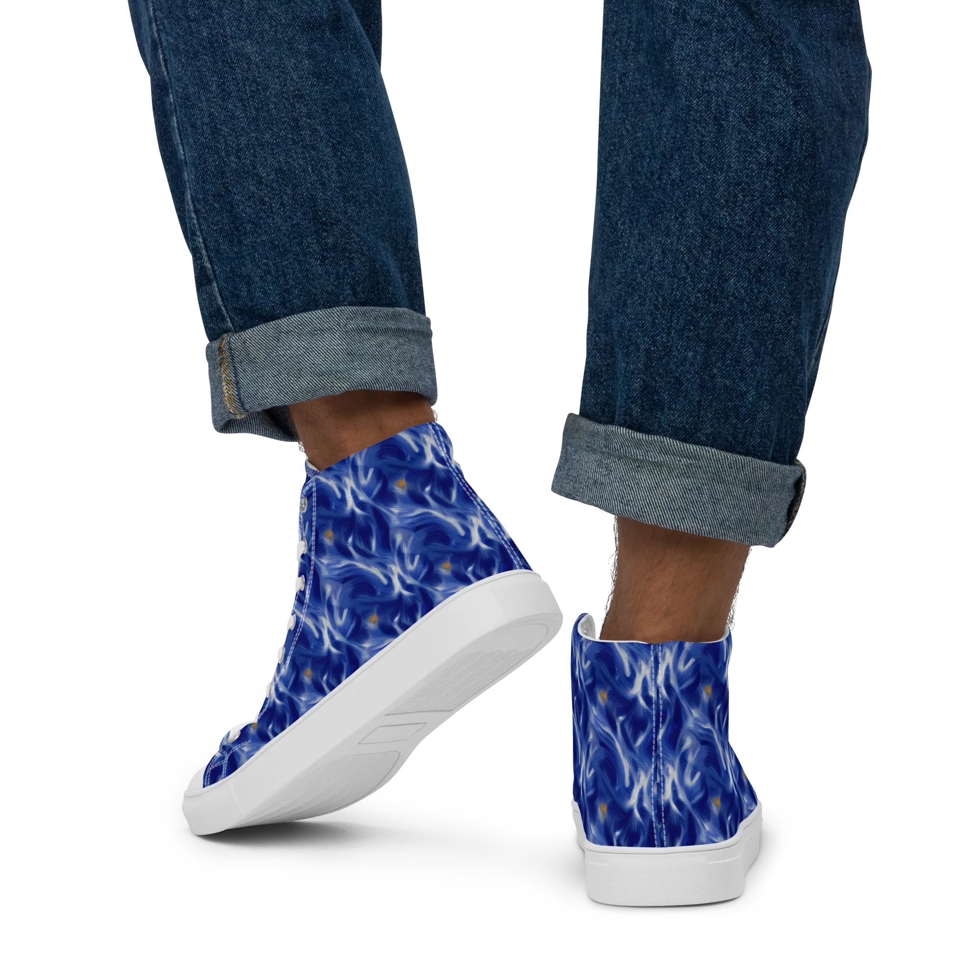 Sapphire Whirl on Men's High Top Canvas Shoes — Back