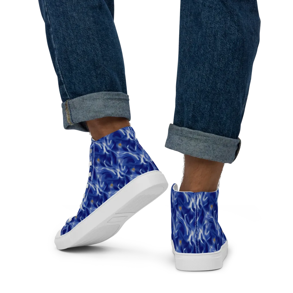 Sapphire Whirl on Men's High Top Canvas Shoes — Back