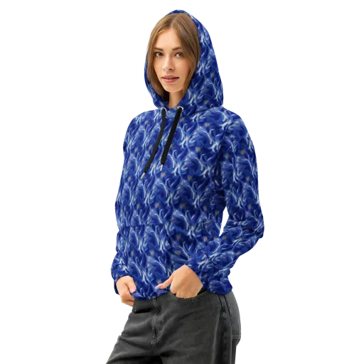 Sapphire Whirl on a Cotton Hoodie